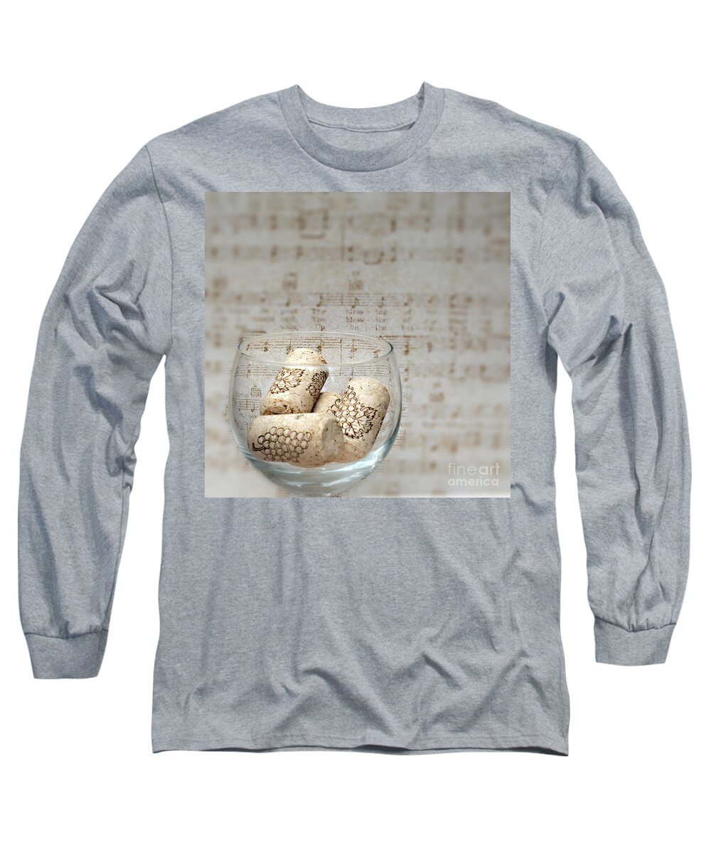 Wine Glass Long Sleeve T-Shirt featuring the photograph Sipping Wine while Listening to Music by Sherry Hallemeier