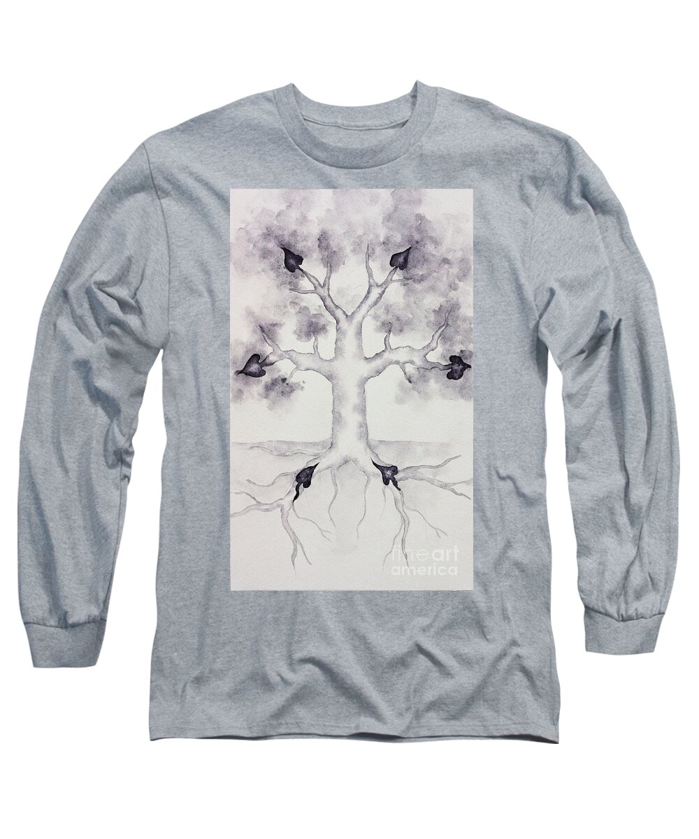 Six Of Spades Long Sleeve T-Shirt featuring the painting Six of Spades by Srishti Wilhelm