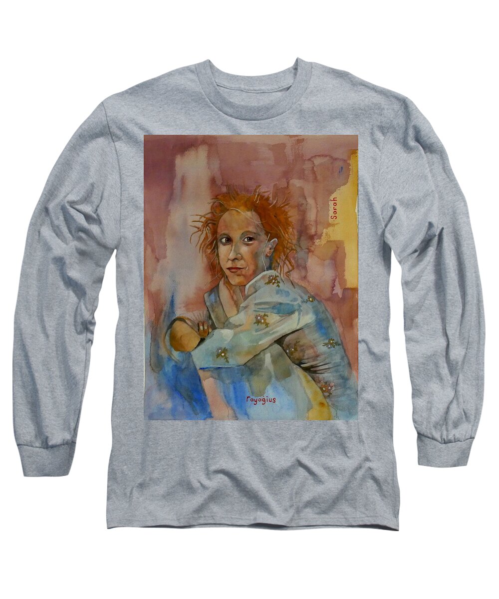 Sarah Long Sleeve T-Shirt featuring the painting Sketch for Sarah by Ray Agius