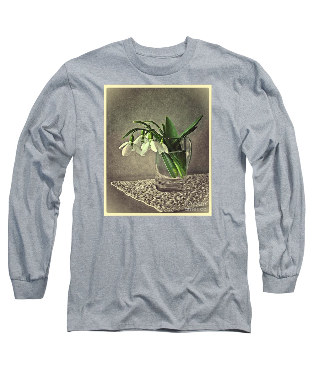 Snowdrop Long Sleeve T-Shirt featuring the photograph Snowdrops in vintage by Binka Kirova