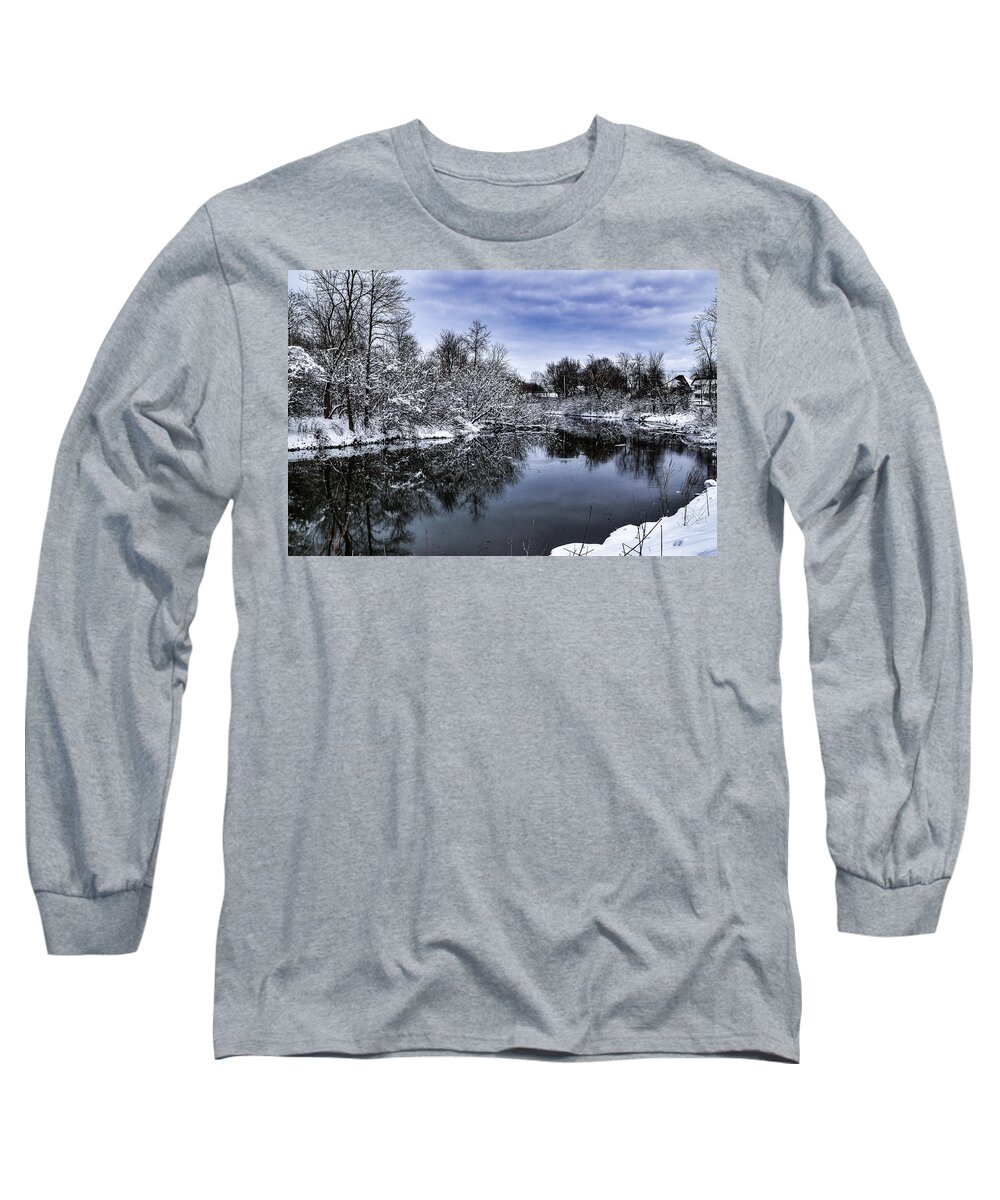 Snow Long Sleeve T-Shirt featuring the photograph Snowy Ellicott Creek by Nicole Lloyd