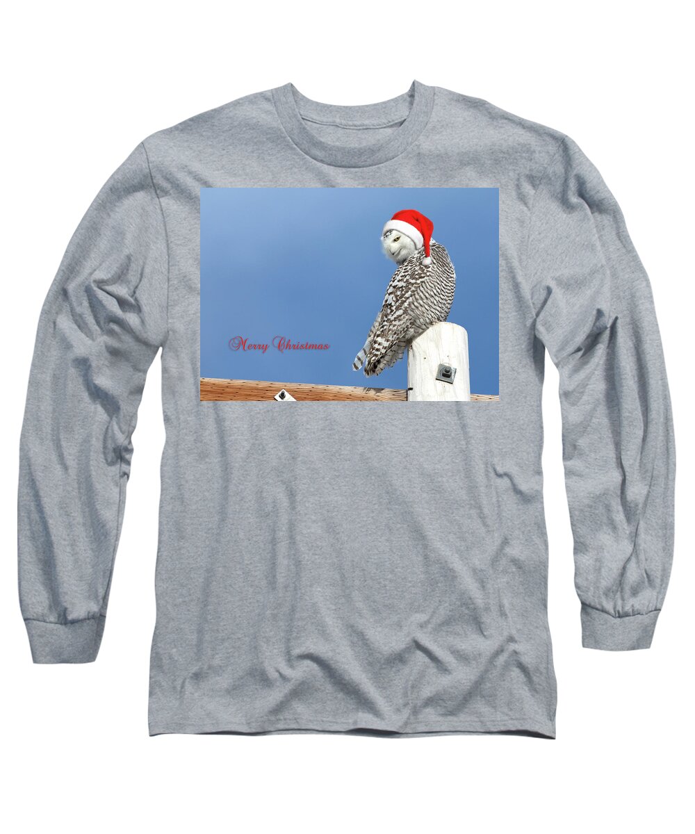 Snowy Owl Long Sleeve T-Shirt featuring the photograph Snowy Owl Christmas Card by Everet Regal