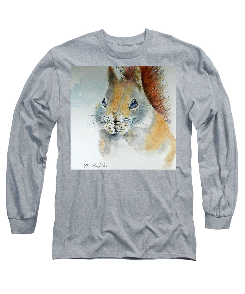 Squirrel Long Sleeve T-Shirt featuring the painting Snowy Red Squirrel by William Reed