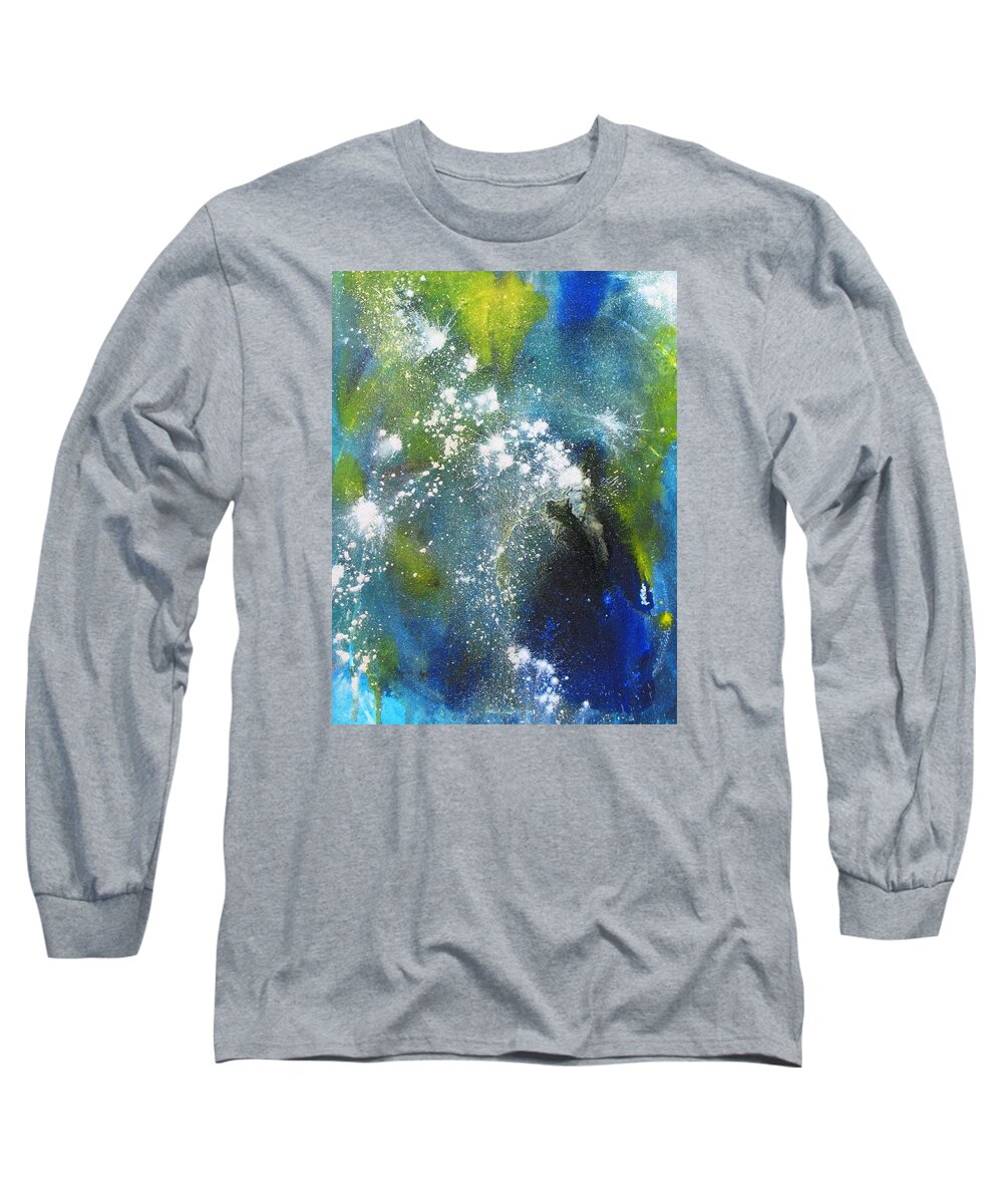 Abstract Long Sleeve T-Shirt featuring the painting Somewhere Out There by Louise Adams