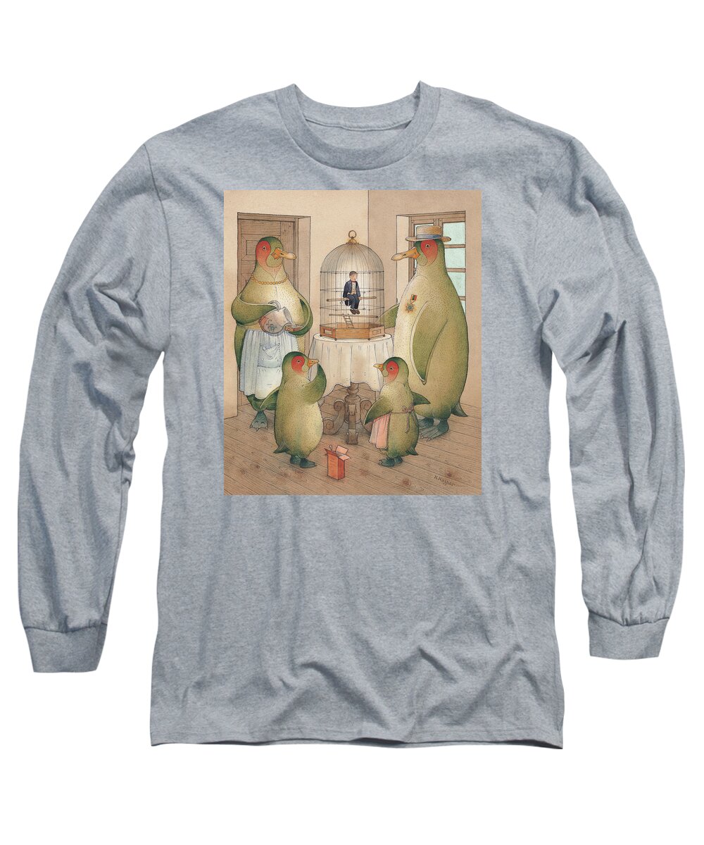 Birds Long Sleeve T-Shirt featuring the painting Songman by Kestutis Kasparavicius