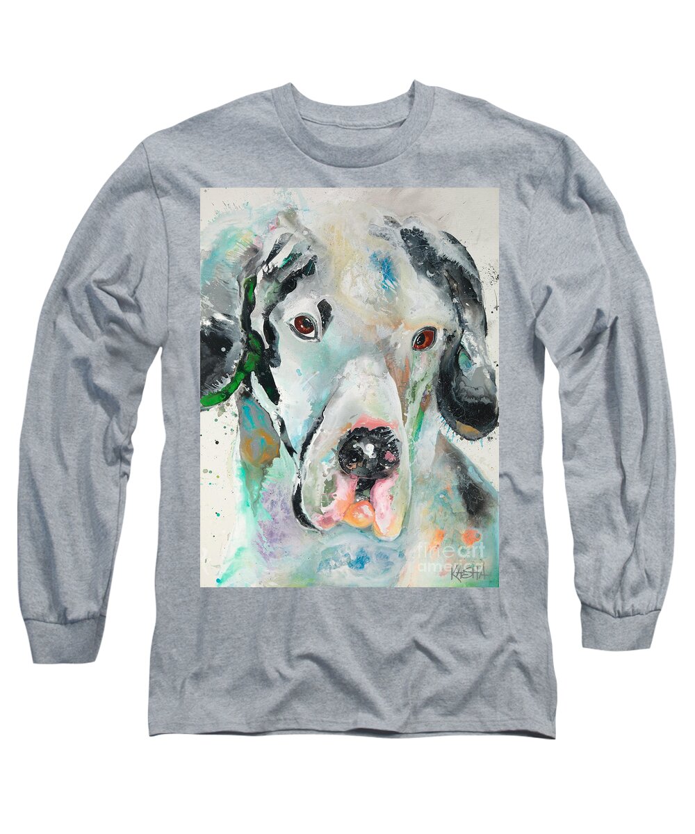 Great Dane Long Sleeve T-Shirt featuring the painting Abbott Guiness Steinberg 7/19/2010 - 8/13/18 by Kasha Ritter