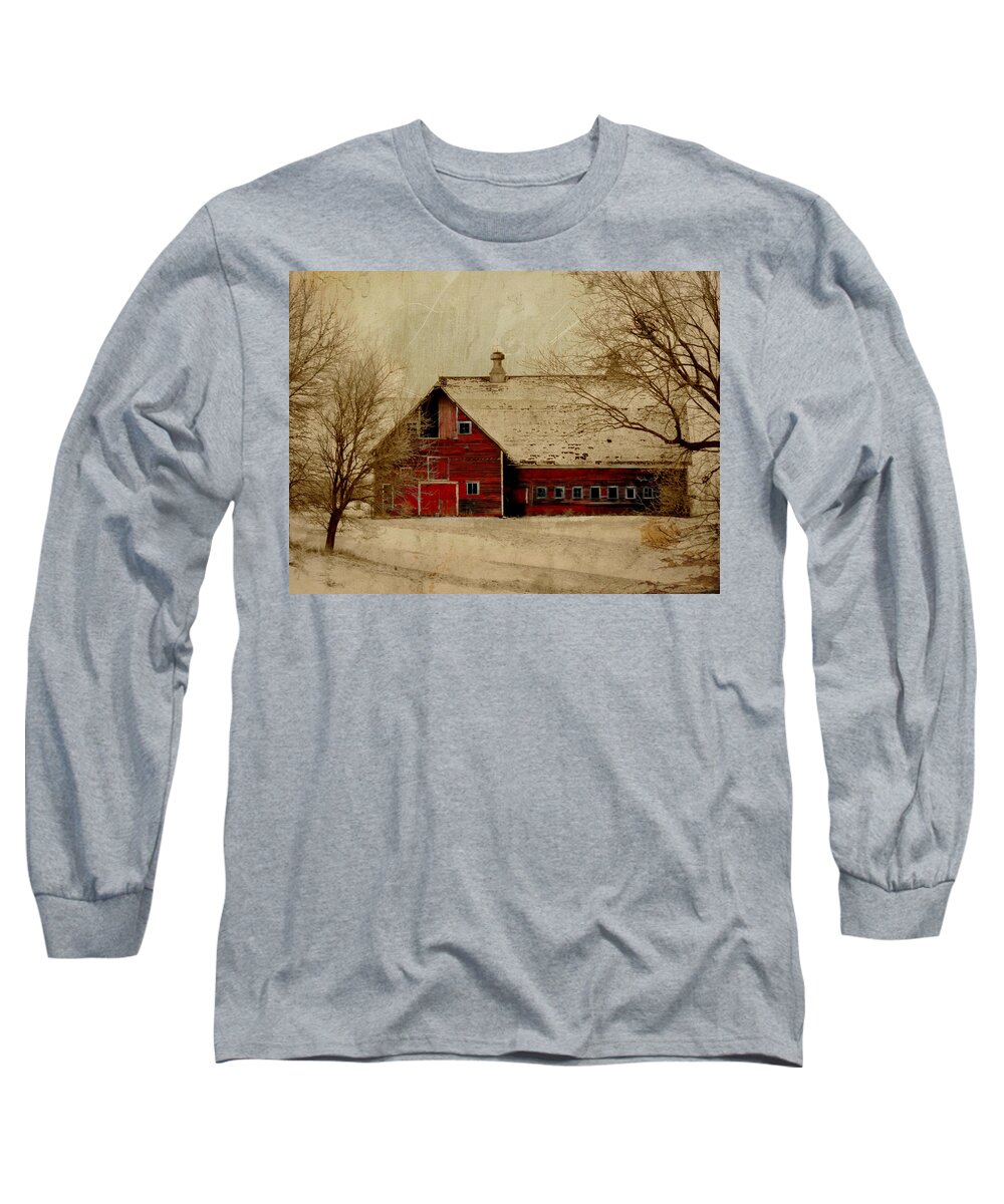 Red Long Sleeve T-Shirt featuring the digital art South Dakota Barn by Julie Hamilton