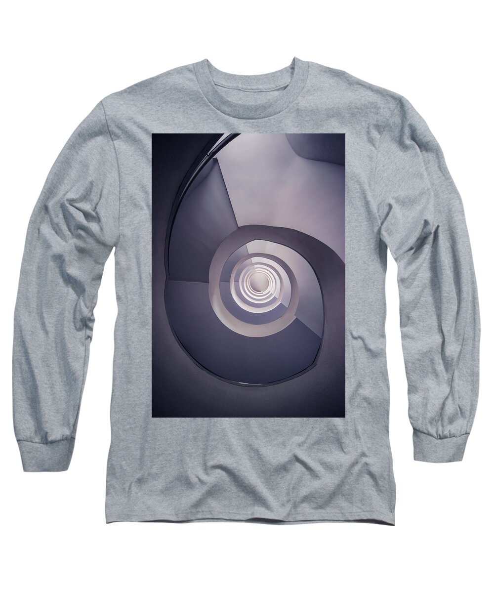 Spiral Staircase Long Sleeve T-Shirt featuring the photograph Spiral staircase in plum tones by Jaroslaw Blaminsky