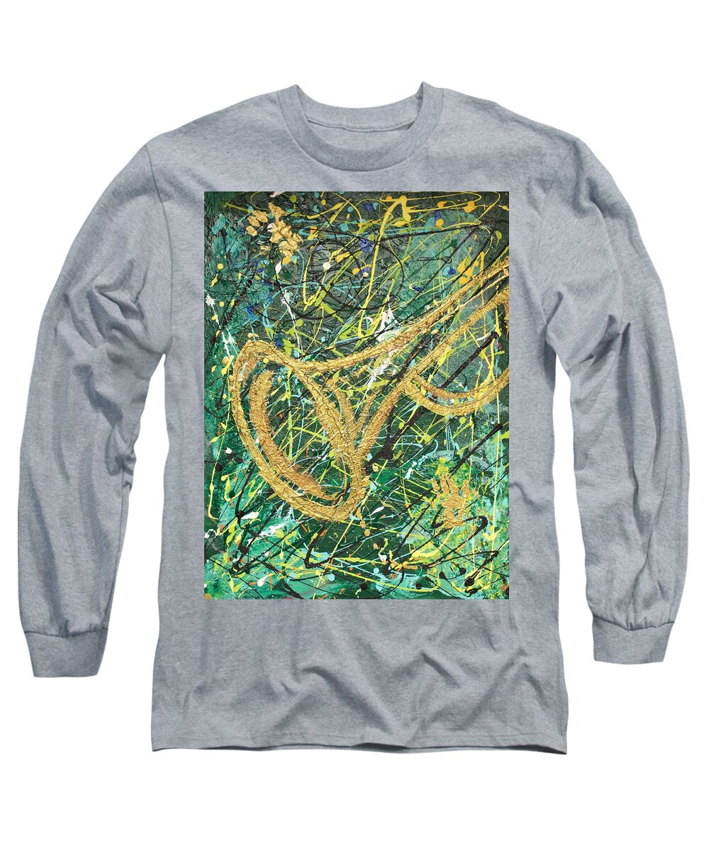 Brass Long Sleeve T-Shirt featuring the mixed media Splash of Brass 1 by Demitrius Motion Bullock