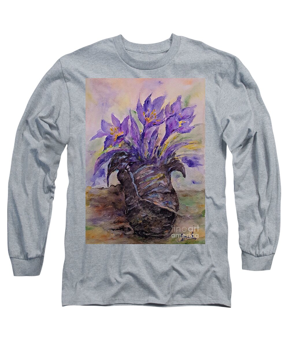 Spring Long Sleeve T-Shirt featuring the painting Spring in Van Gogh Shoes by Amalia Suruceanu