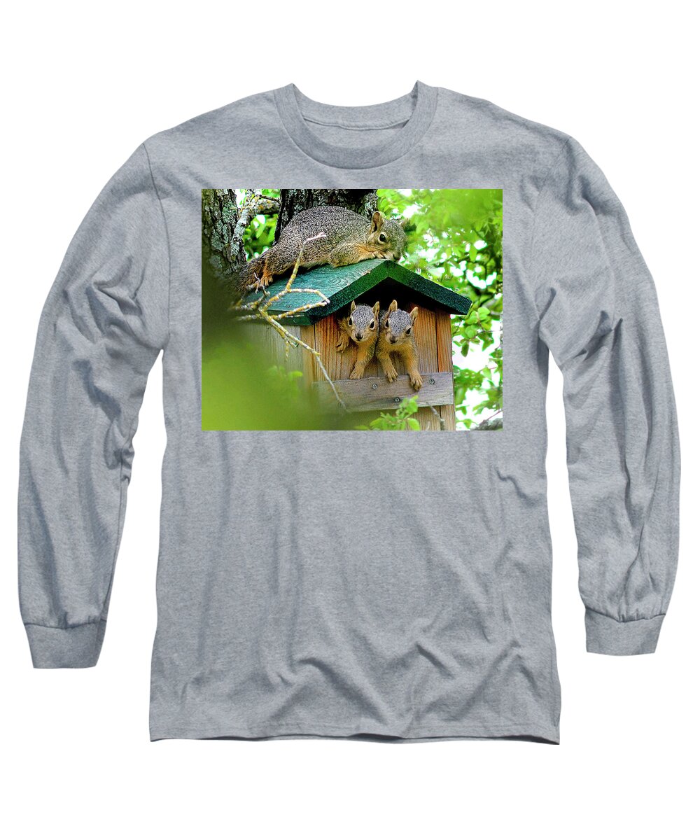Squirrel Long Sleeve T-Shirt featuring the photograph Squirrel Family Portrait by Ted Keller