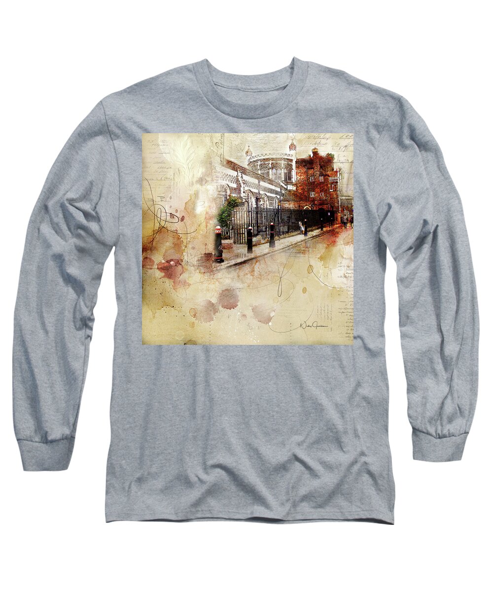 London Long Sleeve T-Shirt featuring the digital art St Bartholomews Church by Nicky Jameson