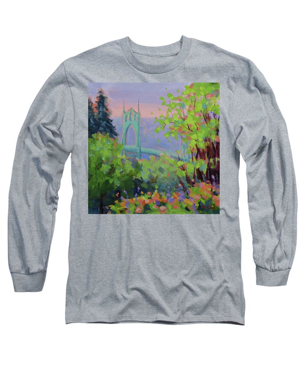 Portland Long Sleeve T-Shirt featuring the painting St Johns by Karen Ilari