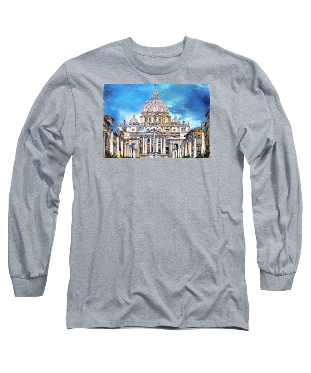 Vatican Long Sleeve T-Shirt featuring the digital art St. Peter's Basilica by Andrzej Szczerski
