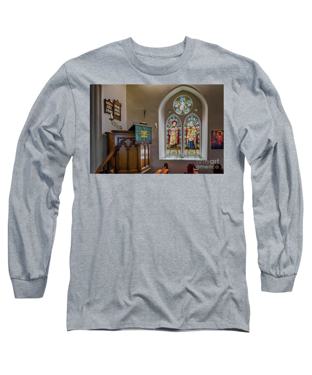Chapel Long Sleeve T-Shirt featuring the photograph Stained Glass UK by Adrian Evans