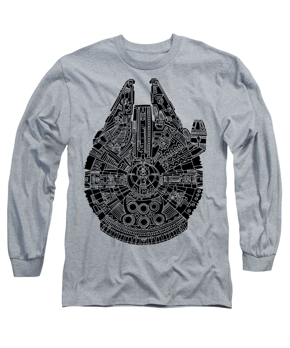 #faatoppicks Long Sleeve T-Shirt featuring the mixed media Star Wars Art - Millennium Falcon - Black by Studio Grafiikka