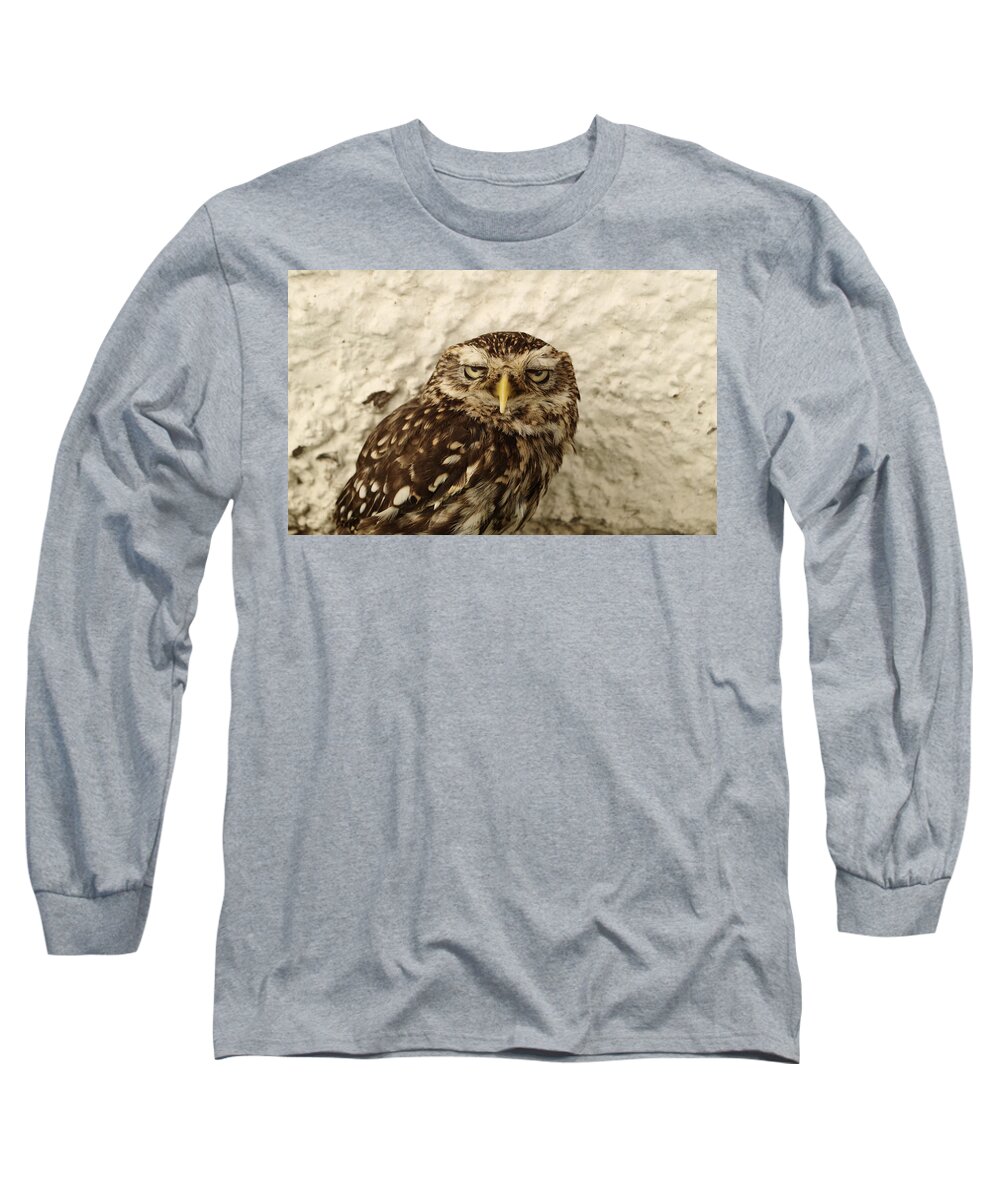 Bird Long Sleeve T-Shirt featuring the photograph Stern Little Owl by Adrian Wale