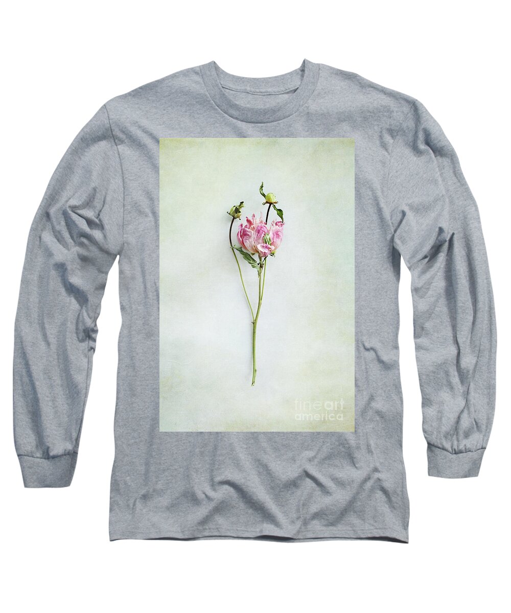 Peony Long Sleeve T-Shirt featuring the photograph Still life of a Peony with texture overlay by Stephanie Frey