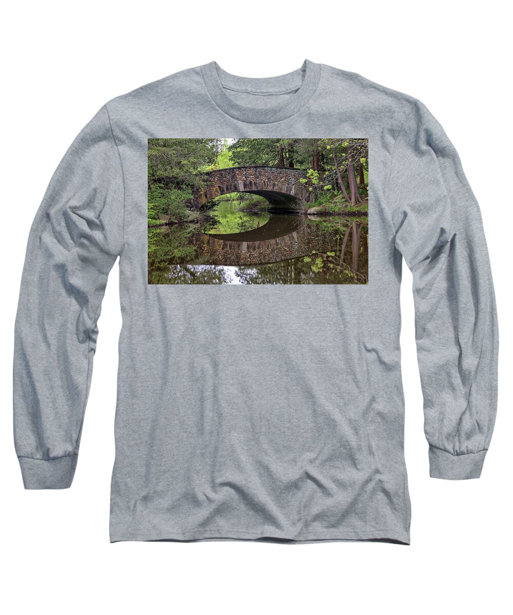 Arch Long Sleeve T-Shirt featuring the photograph Stone Arch Bridge over still water by Kyle Lee