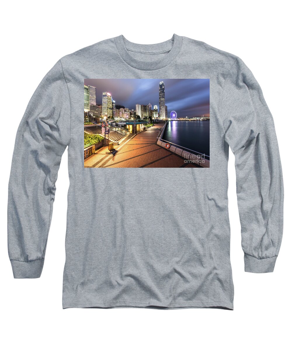 China Long Sleeve T-Shirt featuring the photograph Stunning view of Hong Kong central business district skyscrapers by Didier Marti