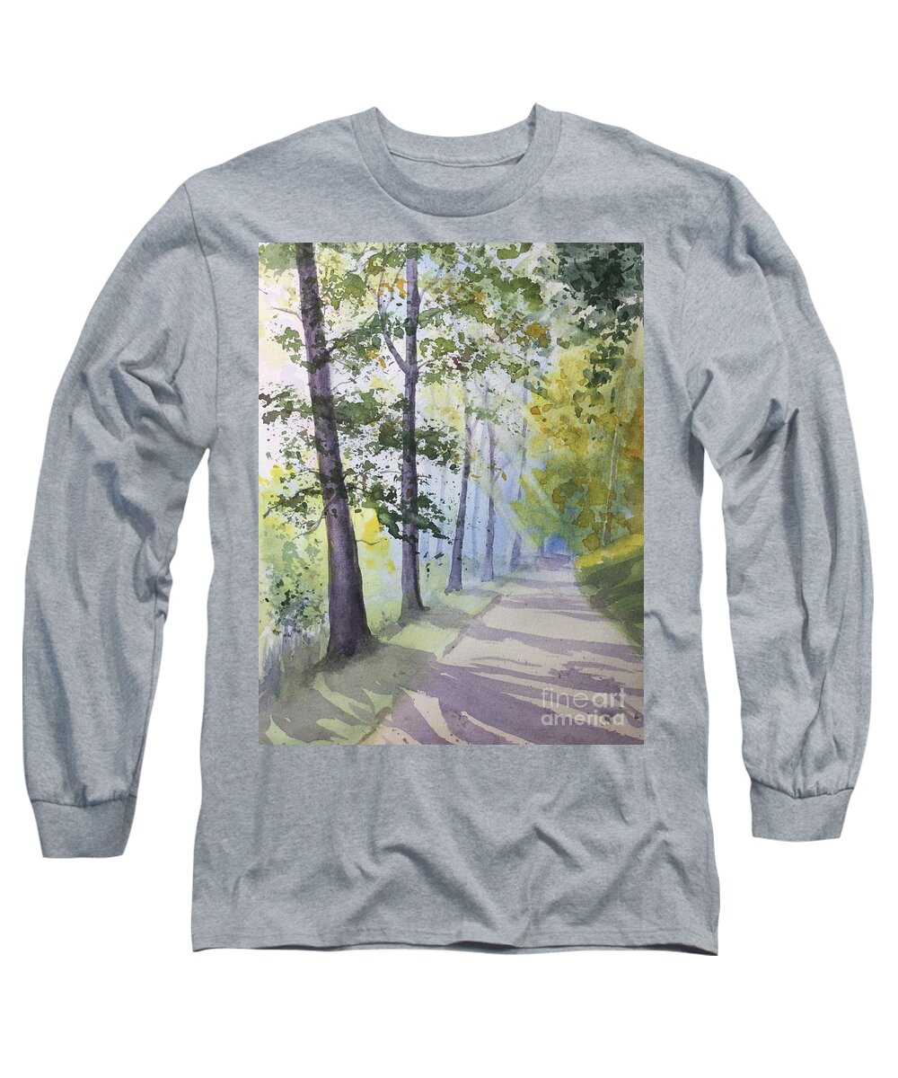 Summer Road Watercolors Sun Rays Long Sleeve T-Shirt featuring the painting Summer Road by Watercolor Meditations