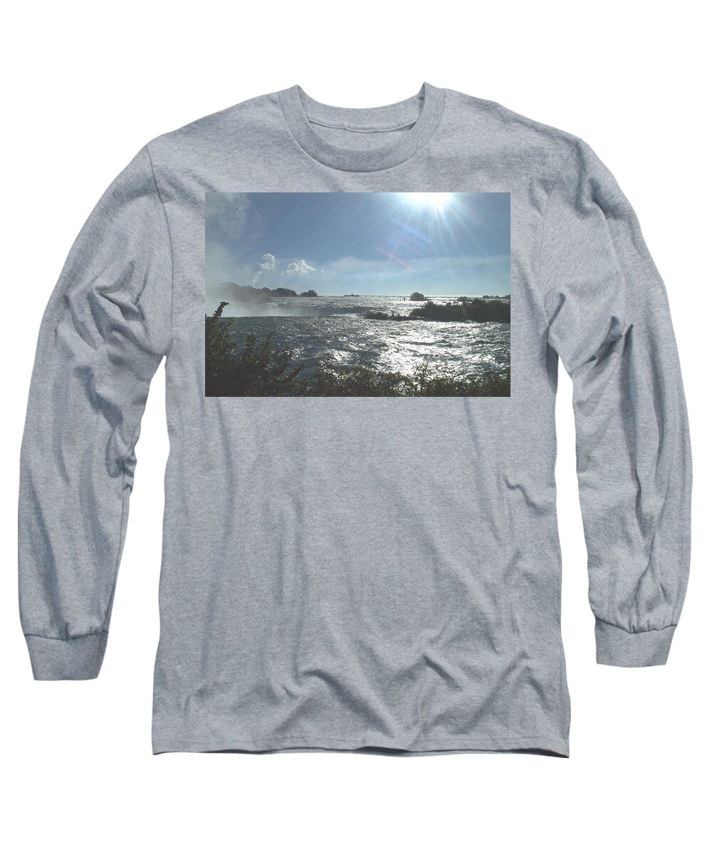 Landscape Long Sleeve T-Shirt featuring the photograph Sun on the Falls by Debbie Levene