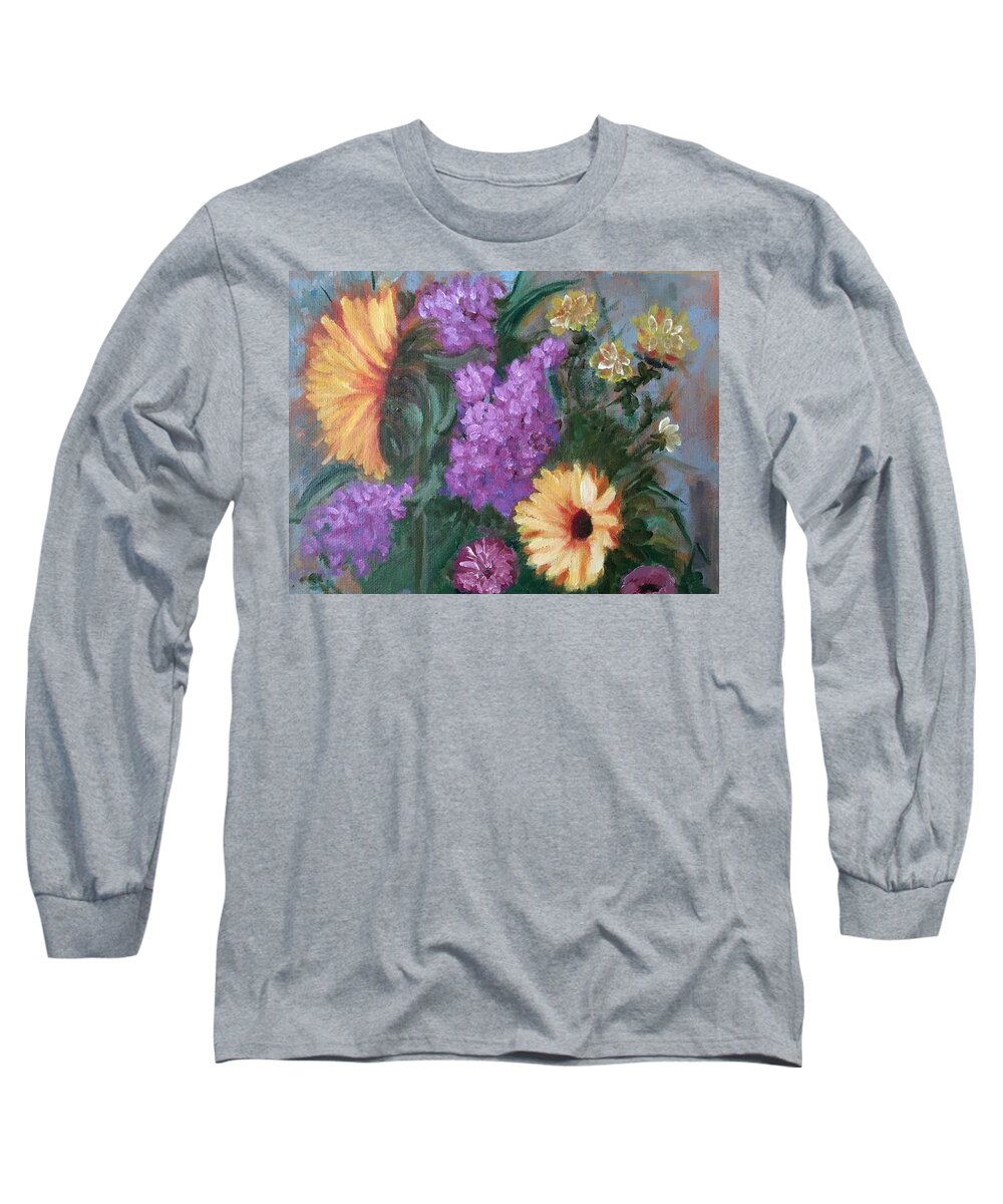 Sunflowers Long Sleeve T-Shirt featuring the painting Sunflowers by Sharon Schultz