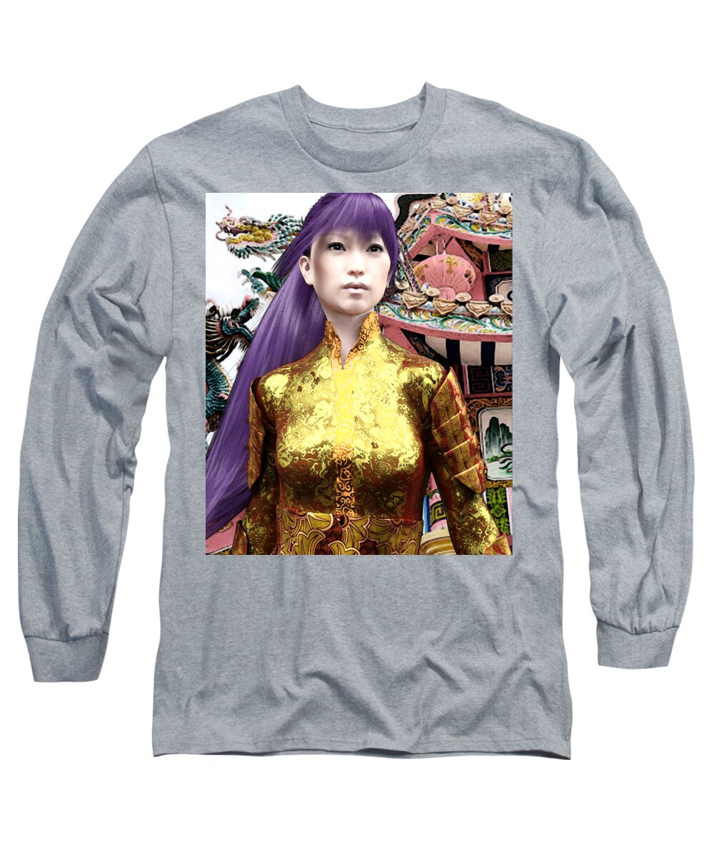 Sunkara Long Sleeve T-Shirt featuring the digital art Sunkara in lavender by Suzanne Silvir