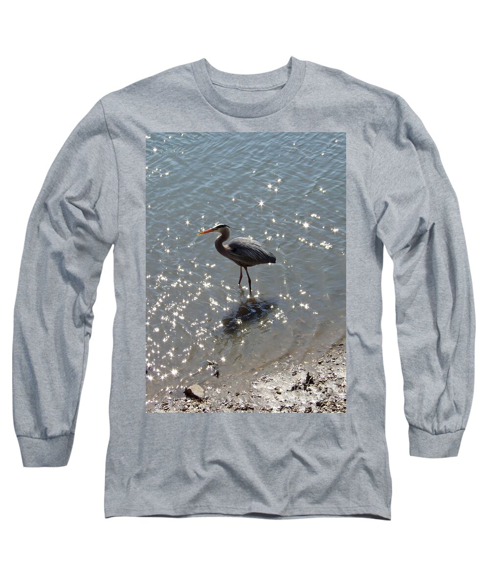 Heron Long Sleeve T-Shirt featuring the photograph Sunlit Heron by Carol Bradley