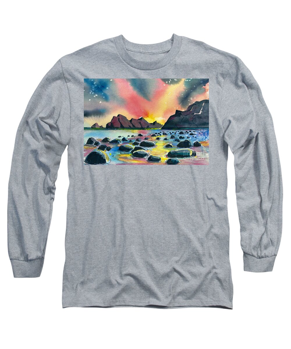 Sunrise Long Sleeve T-Shirt featuring the painting Sunrise And Water by Terry Banderas