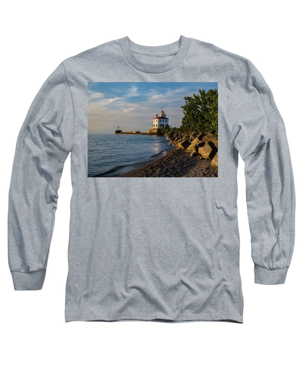 Sunset Fairport Harbor Lighthouse Long Sleeve T-Shirt featuring the photograph Sunset at Fairport Harbor Lighthouse by Dale Kincaid
