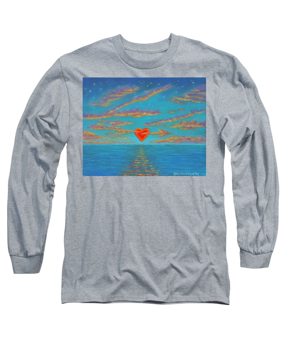 Holiday Long Sleeve T-Shirt featuring the pastel Sunset Heart 01 by Michael Heikkinen