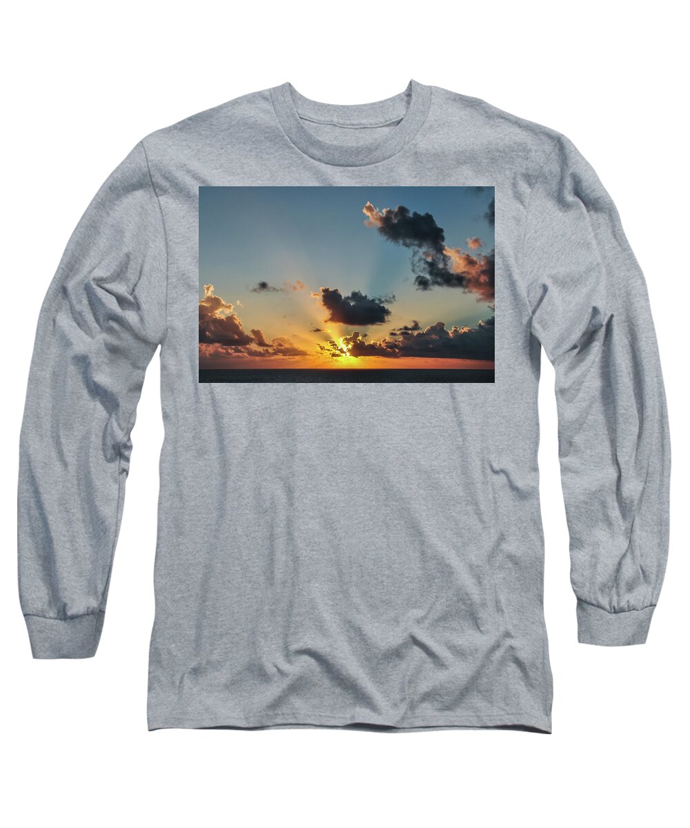Caribbean Long Sleeve T-Shirt featuring the photograph Sunset in the Caribbean Sea by Joel Thai