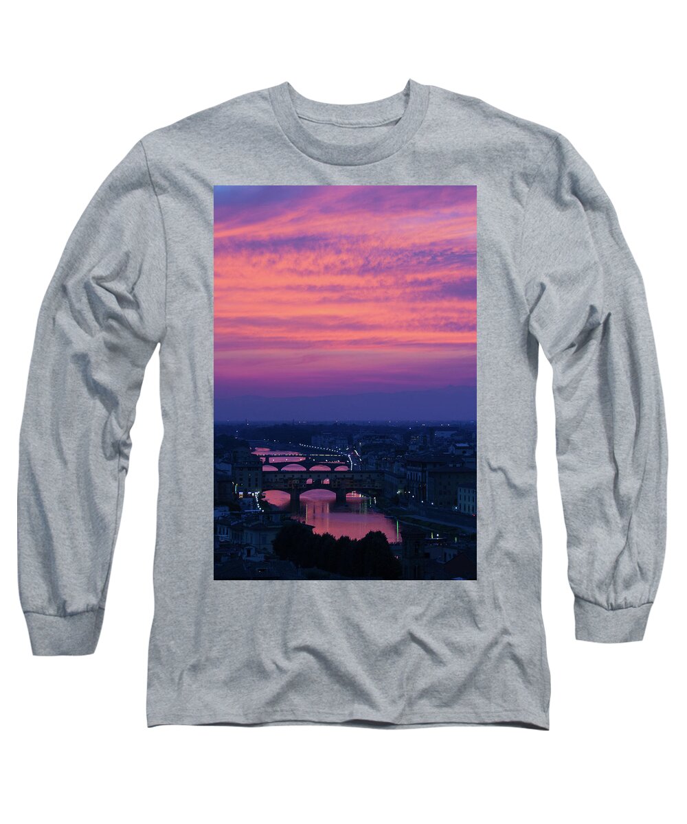 Ponte Vecchio Florence Long Sleeve T-Shirt featuring the photograph Sunset over Florence by Patricia Schaefer