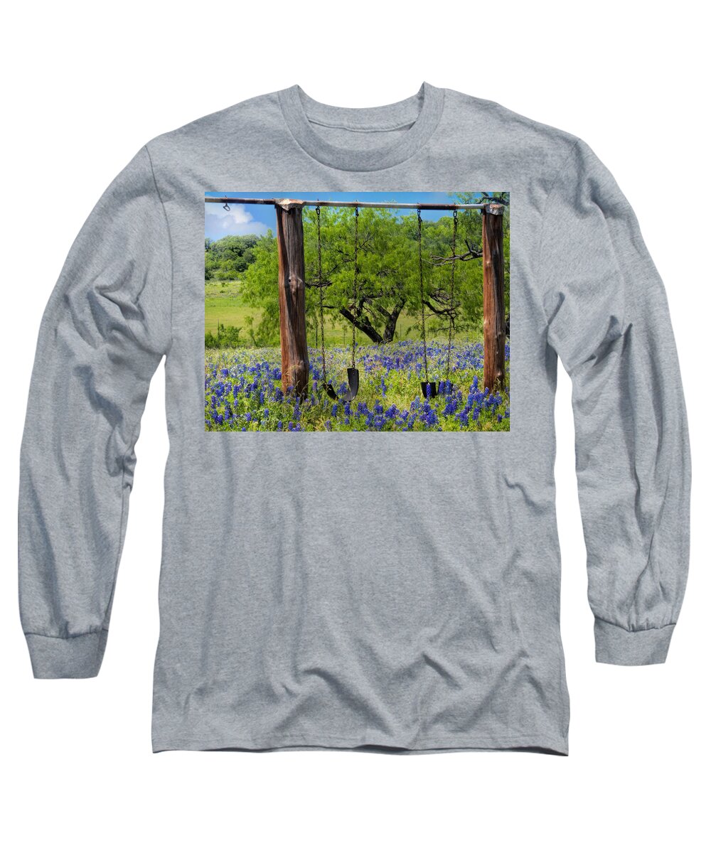 Bloom Long Sleeve T-Shirt featuring the photograph Swinging Among The Bluebonnets by David and Carol Kelly