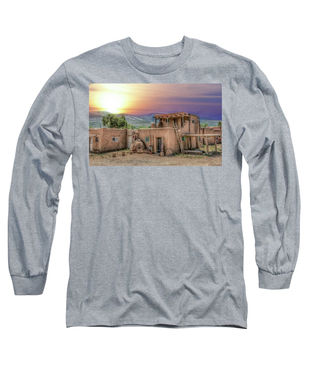 Taos Pueblo Long Sleeve T-Shirt featuring the photograph Taos Pueblo by Anna Rumiantseva
