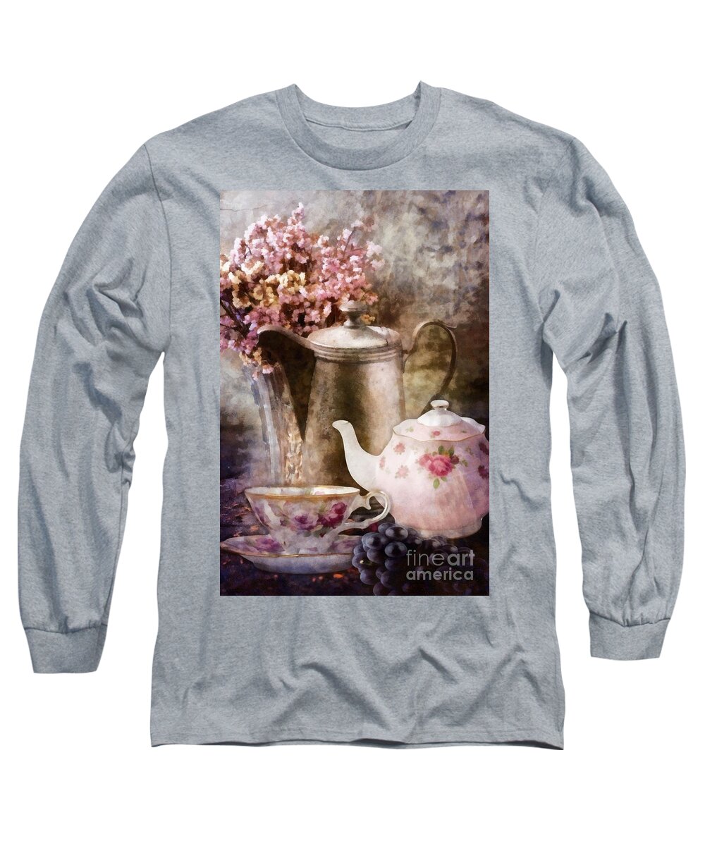 Tea And Grapes Long Sleeve T-Shirt featuring the painting Tea and Grapes by Mo T