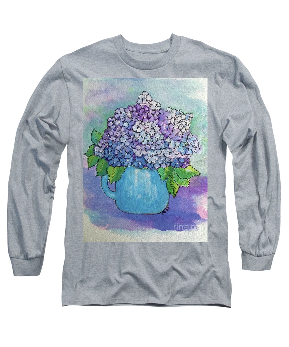 Hydrangea Long Sleeve T-Shirt featuring the painting Teapot Hydranger by Rosemary Aubut