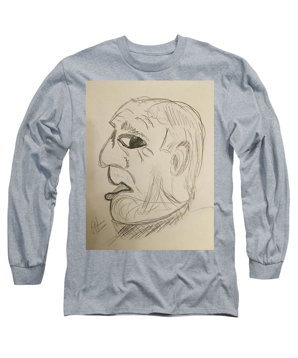 Drawing Long Sleeve T-Shirt featuring the drawing The American by Roger Cummiskey