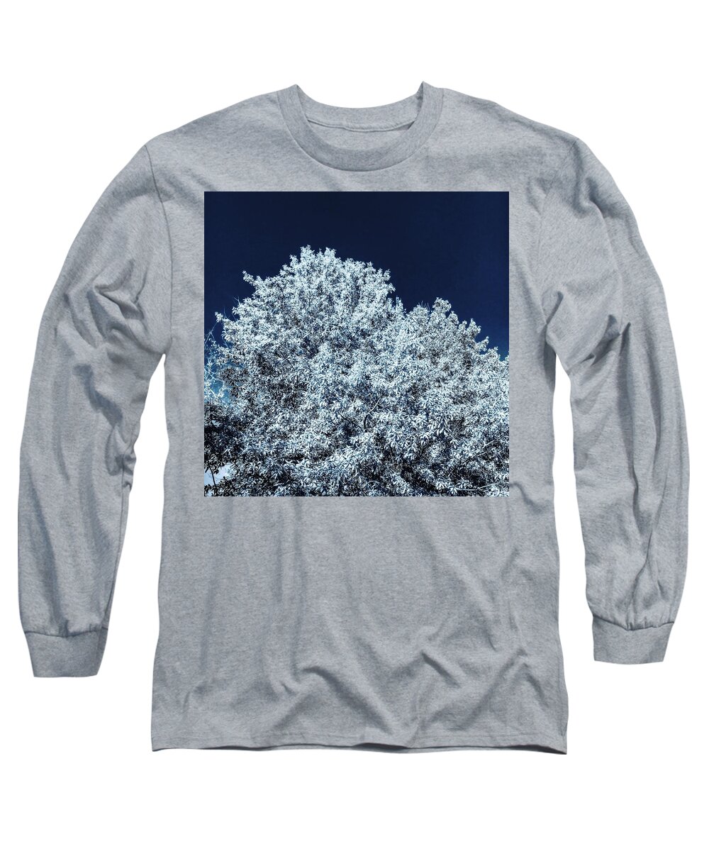 Black And White Long Sleeve T-Shirt featuring the photograph The contrast of yellow and blue in bluescale by Michael Oceanofwisdom Bidwell
