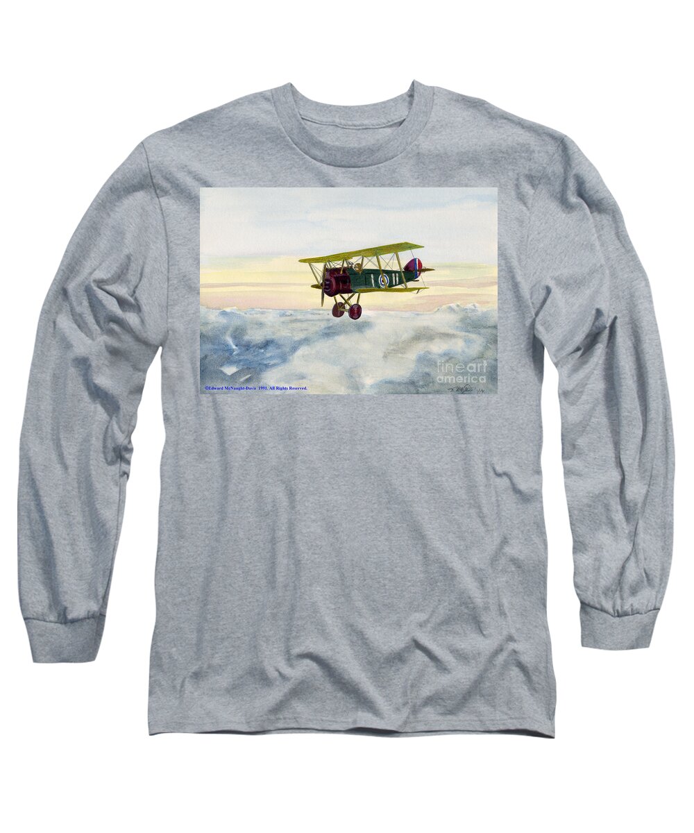 The Flying Ace Long Sleeve T-Shirt featuring the painting The Flying Ace - Sopwith Camel Art by Edward McNaught-Davis