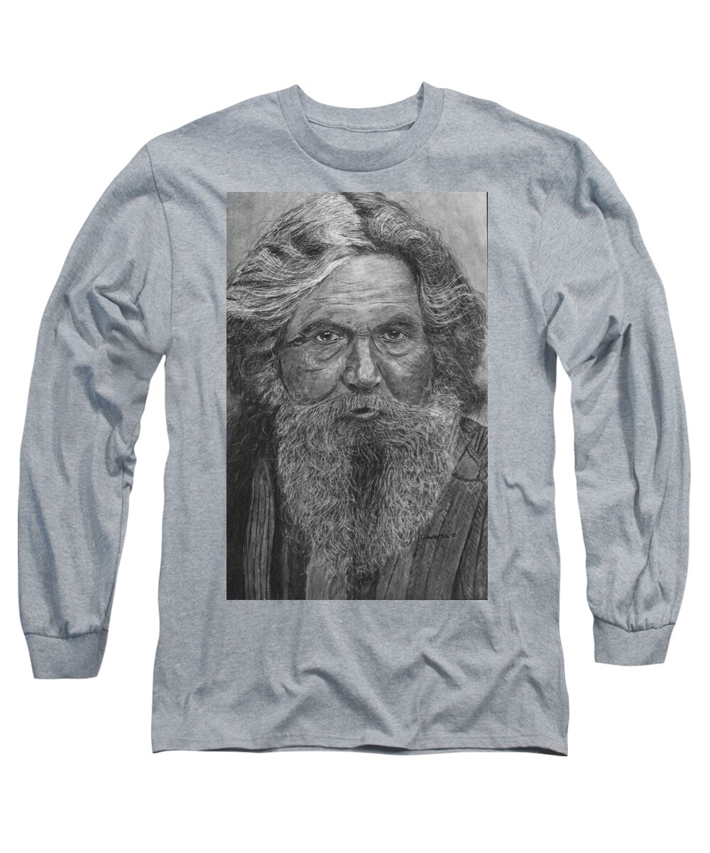 Man Long Sleeve T-Shirt featuring the drawing The Folk Singer by Quwatha Valentine