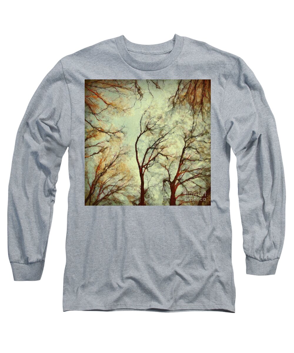 Landscape Long Sleeve T-Shirt featuring the painting The Forest by Dimitar Hristov