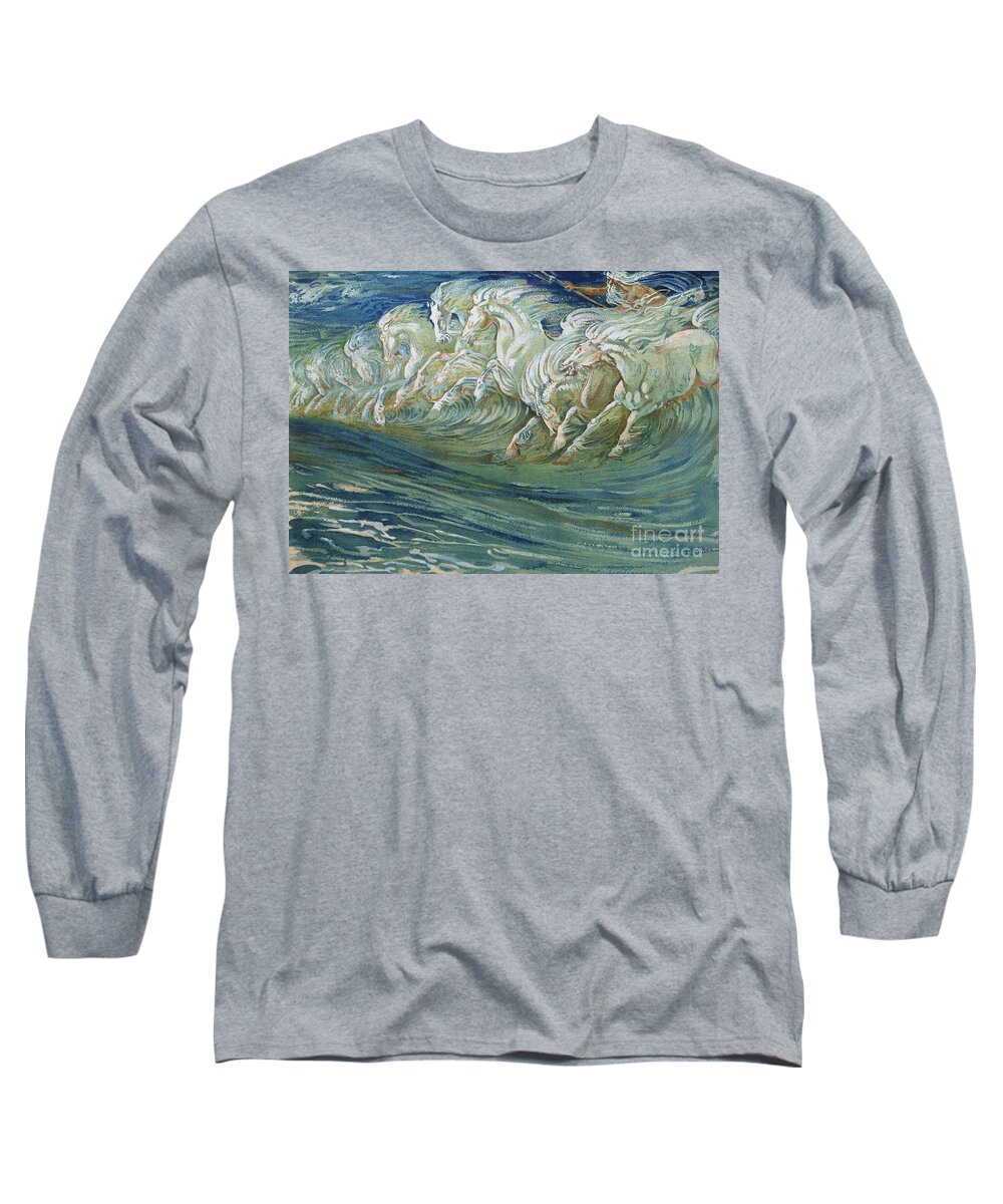 Neptune Long Sleeve T-Shirt featuring the painting The Horses of Neptune by Walter Crane