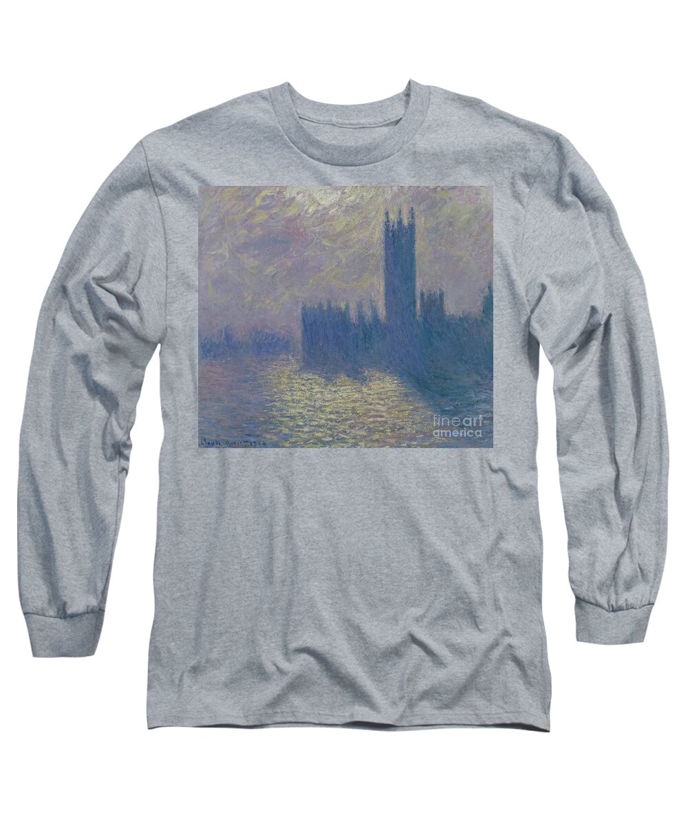 The Long Sleeve T-Shirt featuring the painting The Houses of Parliament Stormy Sky by Claude Monet