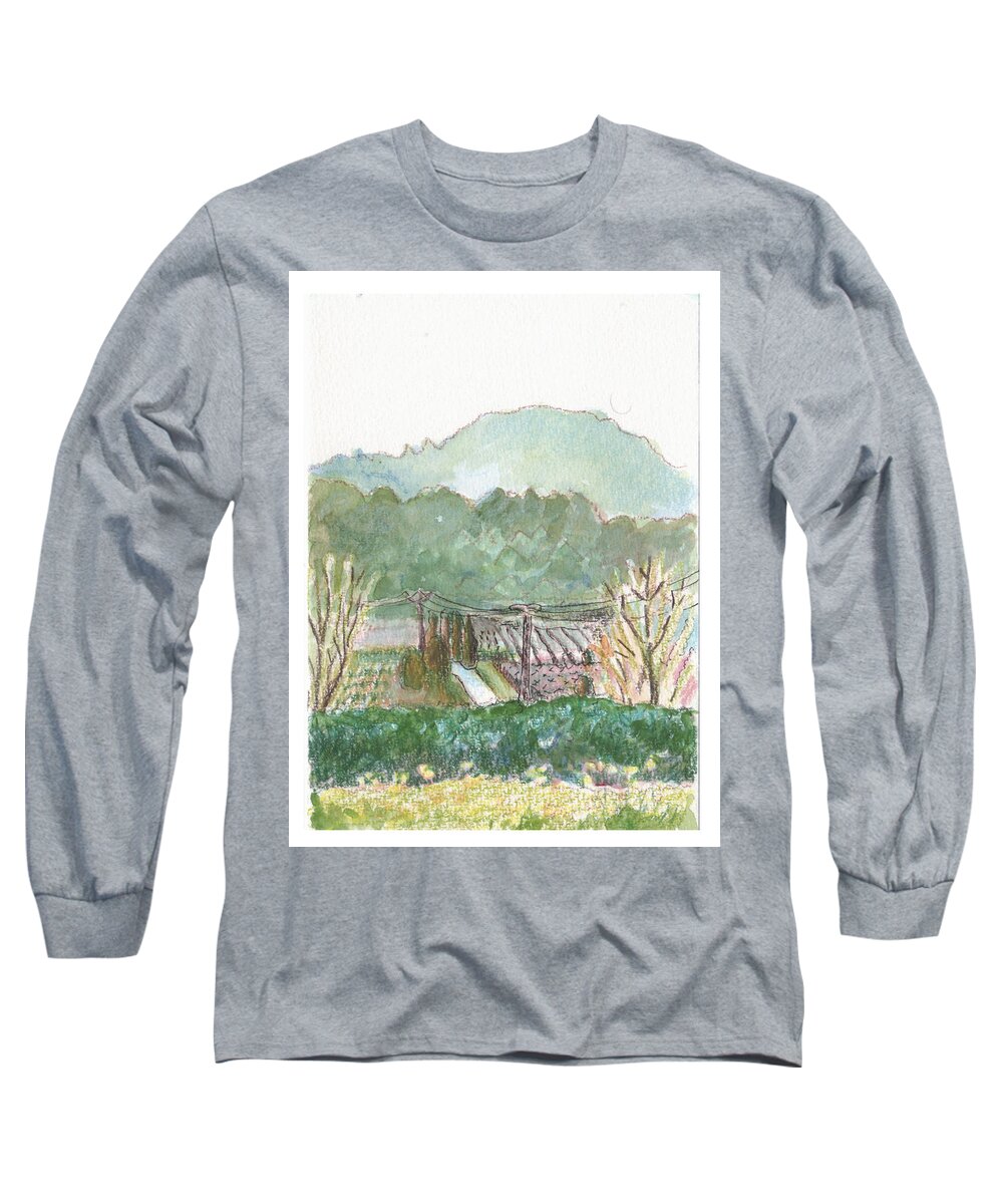 Landscape Long Sleeve T-Shirt featuring the painting The Luberon valley by Tilly Strauss