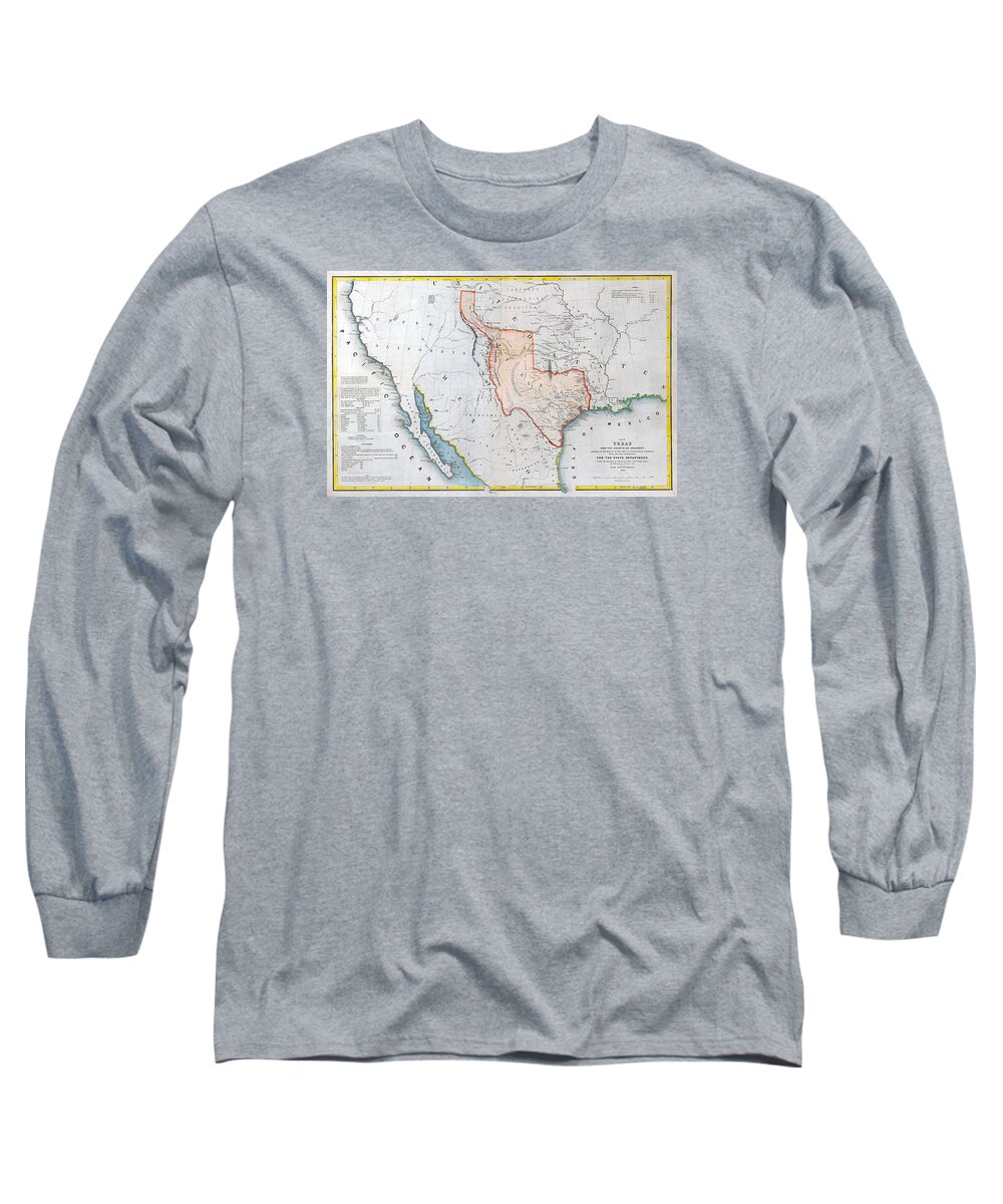 Texas Long Sleeve T-Shirt featuring the digital art The Republic of Texas, 1844 by Texas Map Store