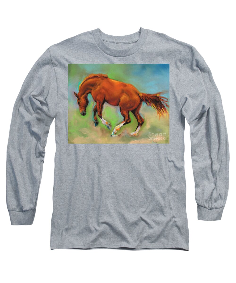 Horses Long Sleeve T-Shirt featuring the painting The Sheer Joy of It by Frances Marino