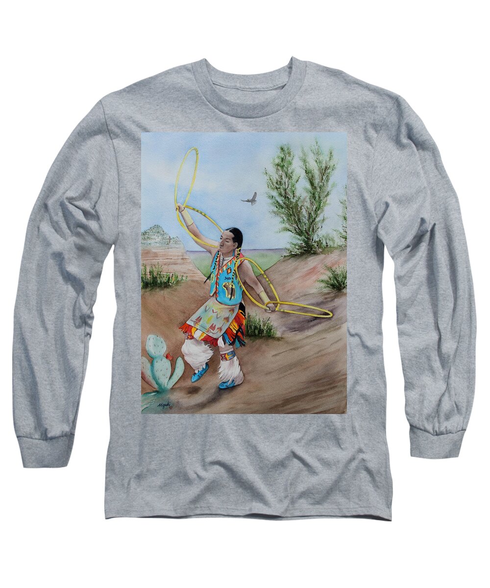 Native American Long Sleeve T-Shirt featuring the painting The Storyteller by Kelly Miyuki Kimura