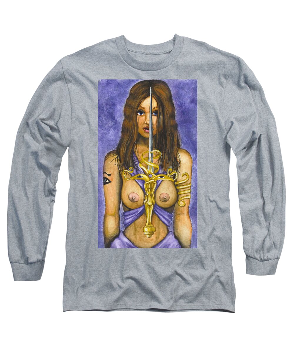 Sword Long Sleeve T-Shirt featuring the painting The Sword of Magic by Scarlett Royale
